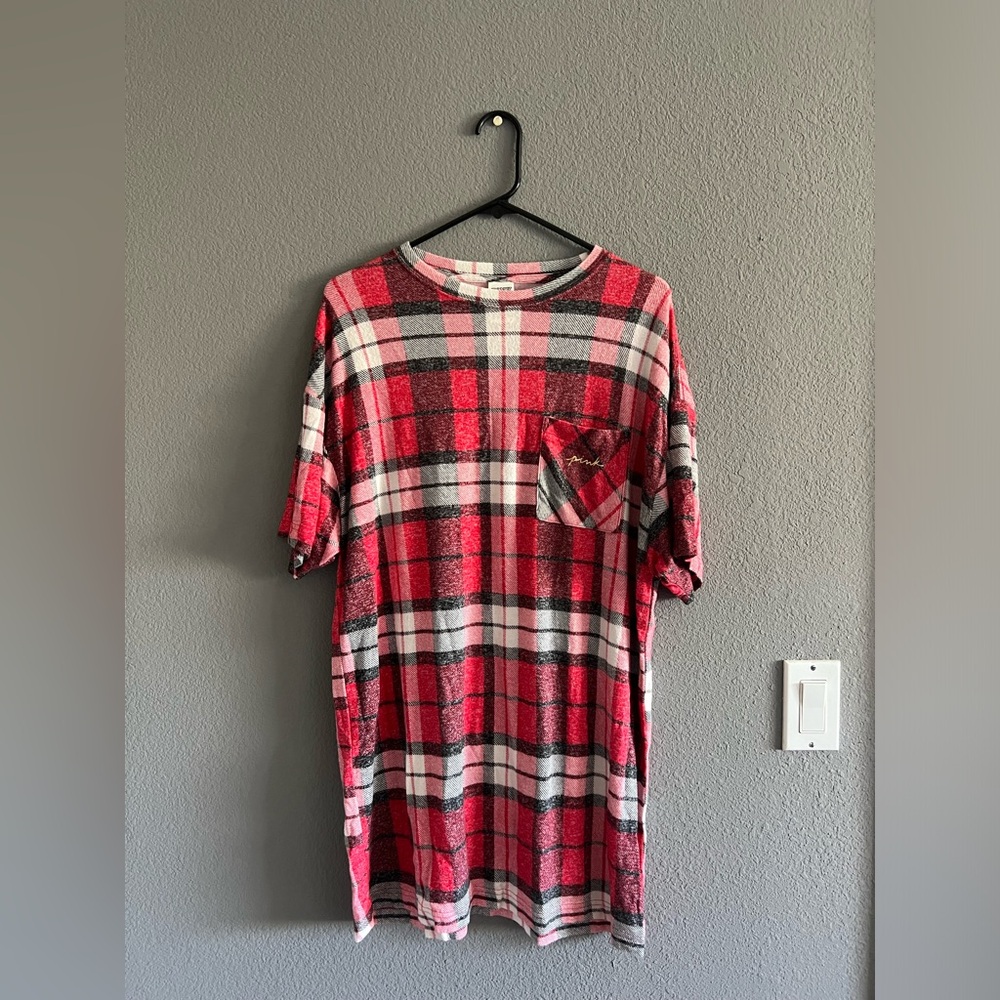 Plaid PINK-Brand Oversized Sleep Shirt
